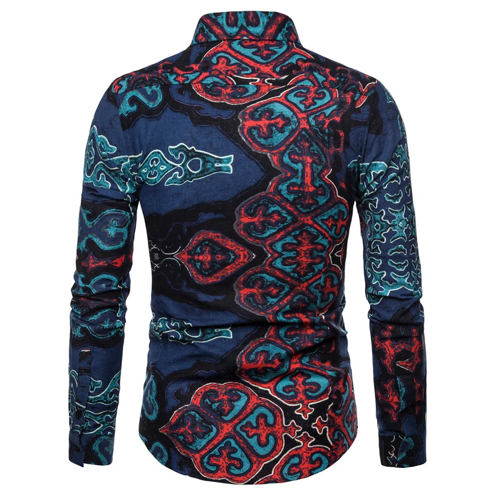 Homens da camisa Цветочные Восьмиугольные импрессо Baixo Camisa hawaiana camisa Manga longa camisas de Roupas Цветочные masculina 10,4