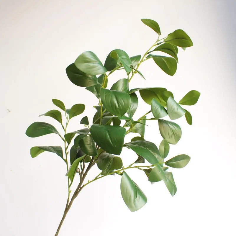 

88cm 3D 5 Fork Plastic Leaves Artificial Tree Branch Fake Banyan Leafs Green Plants Real Touch Foliage For Home Garden Decor