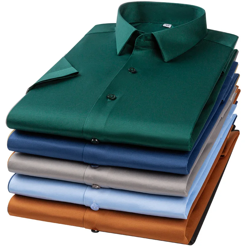 Summer Men's White Short Sleeve Dress Shirt Square Collar Non-iron Regular Fit Anti-wrinkle Pocket Social casual short sleeved shirt,short sleeved shirt