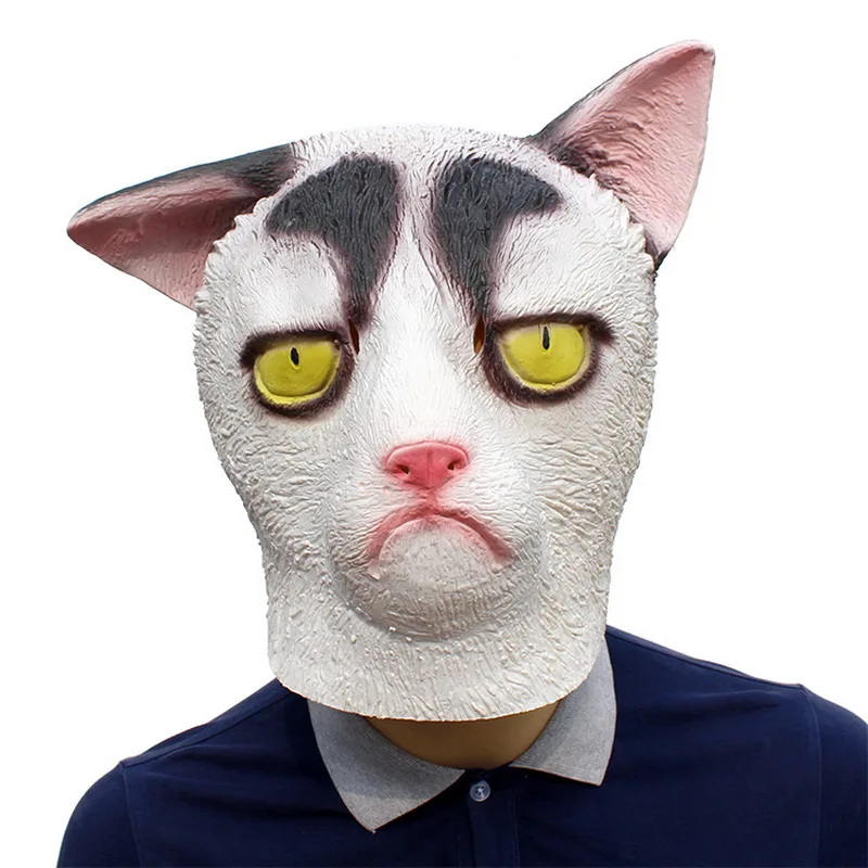 Дешевая цена Grumpy Cat маска животного из латекса шлем на всю голову Хэллоуин костюм вечерние урожай