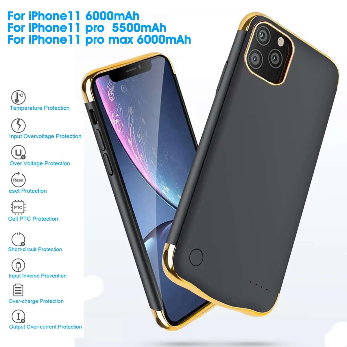 

LEORY 6000mAh Power Bank Charger Portable Battery Cover External Battery For iPhone 11 6000mAh /11pro 5500mAh/11pro MAX 6000mAh