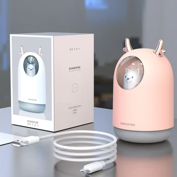 

New Home Cute Pet Usb Mini Humidifier Ultrasonic Mute Cool Mist Scented Air Oil Diffuser with Color LED Lights Best Gift