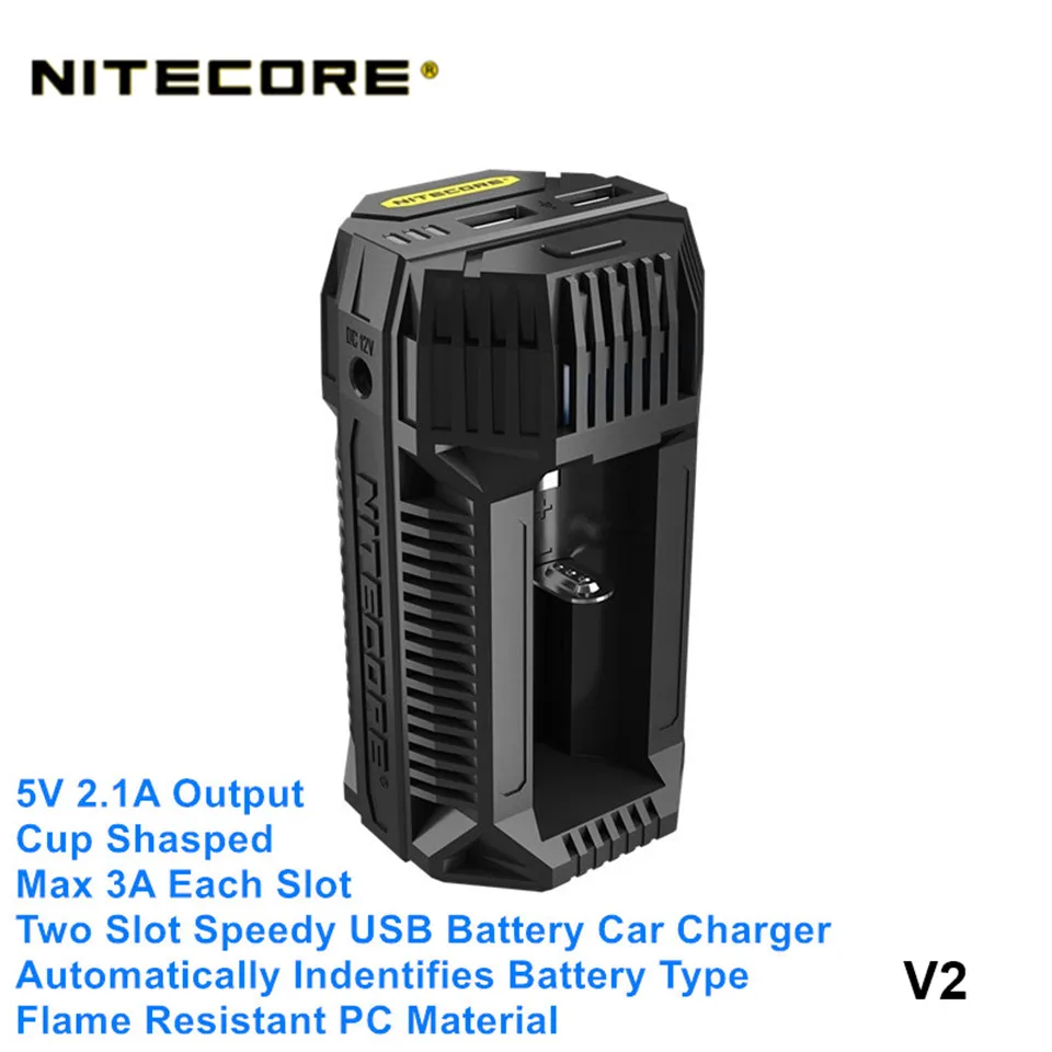 

Nitecore V2 Automatically Identify Battery Speedy USB Battery Car Charger Cup Shaped Max 6A Chargers with Flame Resistant PC