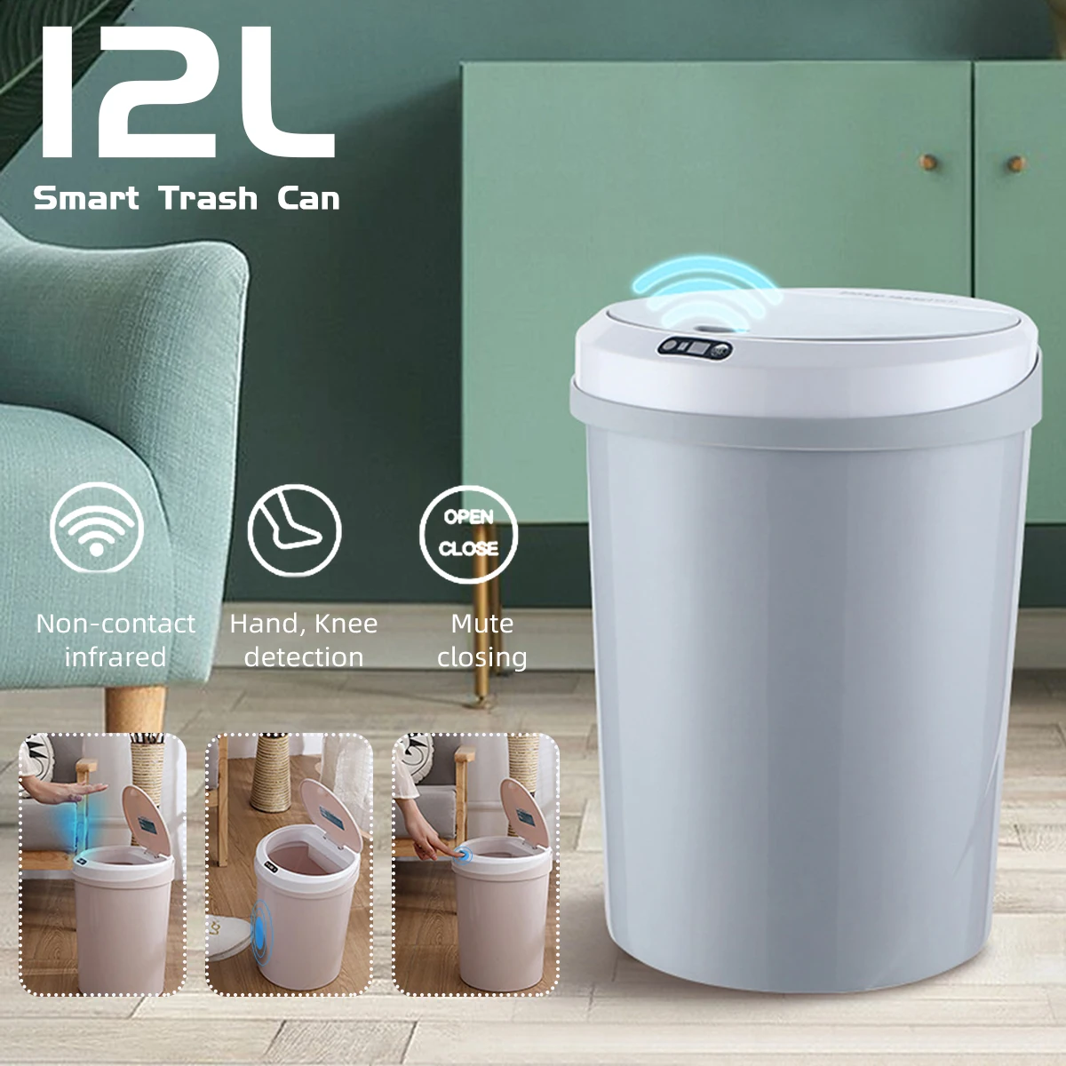 

12L Automatic Smart Trash Can Auto Sensor Waste Bin for Kitchen Bathroom Living Room Office
