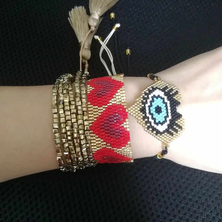 SHINUSBOHO Miyuki сглаза браслеты для женщин Delicas бусины Золотое сердце браслеты для мужчин модные ювелирные изделия подарок дропшиппинг - Окраска металла: MIYUKI-115-gold