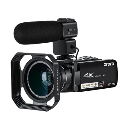 Ordro AC7 4K HD WI-FI 24MP Цифровая видеокамера инфракрасная видео Регистраторы Ночное видение 10xoptical зум ПК для просмотр в режиме реального - Цвет: add lens mic