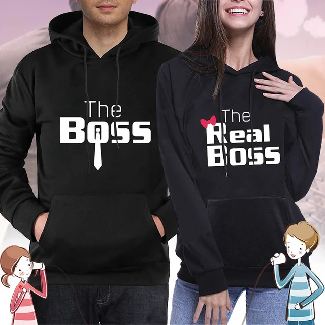 US $9.05 The Boss The Real Boss Couple Hoodies Women Men Letter Printed Sweatshirt Lovers Couples Hoodies Ca