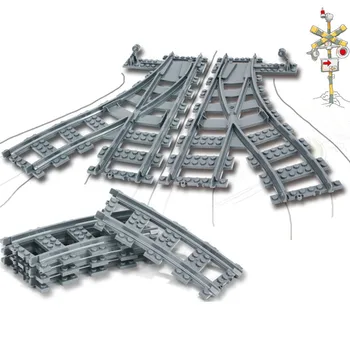 

City Compatible Lepining Trains Parts Flexible Track Rail Crossing Straight Curved Rails Building Blocks Sets Kids Bricks Toys