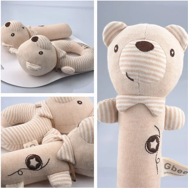 Newborn Baby Rattles Rabbit Bear Grab Ability Training Toys Infant Stroller Bed Hanging Bell Plush Dolls 2