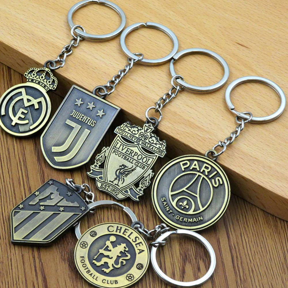 

For Stainsteel Brass PendantsSoccer Football Club Keyholder With Club Logo For Car & Motorcycle Keychain Key Rang Ring