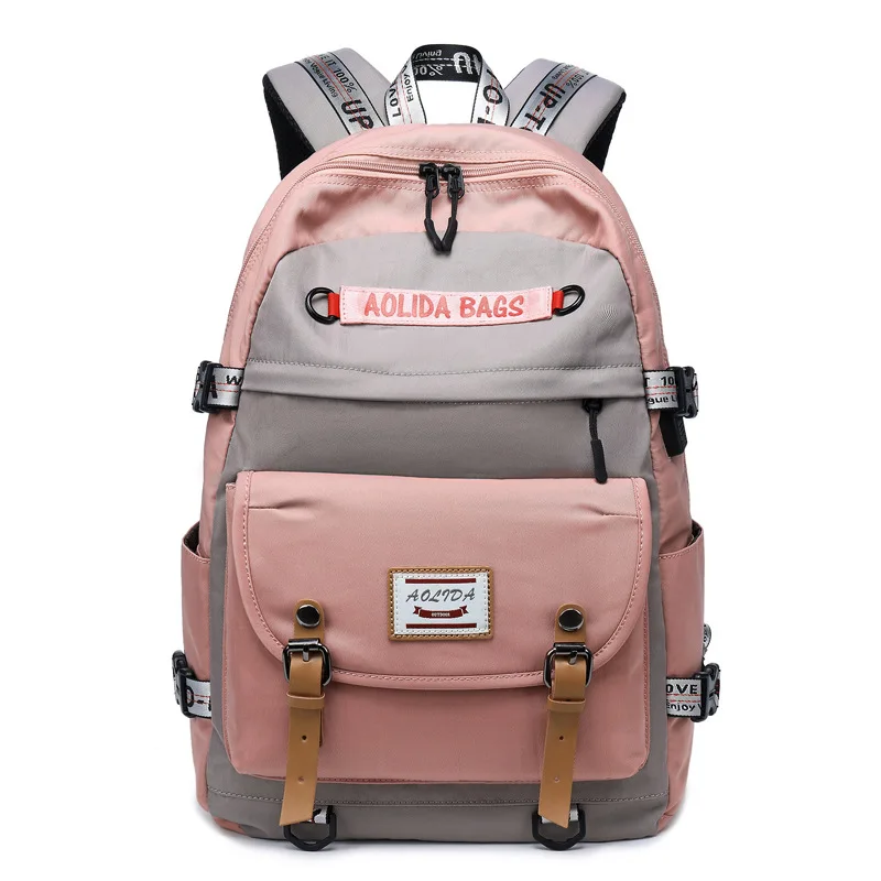 Gray pink Новые женские школьные рюкзаки с защитой от кражи, USB зарядка, женский рюкзак для ноутбука, школьные сумки для девочек-подростков, Mochila, дорожная сумка - Цвет: Gray pink