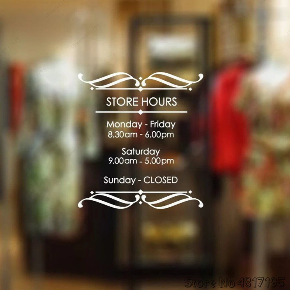 Store Trading Hours Decal Minimal Schedule Opening Hours Coffee Shop Restaurant Bar Office Times Sign Window Sticker Viny