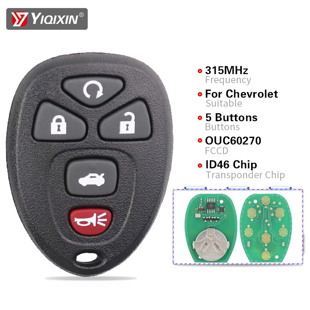 

YIQIXIN Remote Car Entry Keyless Key Fob For Chevrolet Impala Buick Lucerne Cadilac DTS Control FCC ID OUC60270/KOBGT04A 315MHz