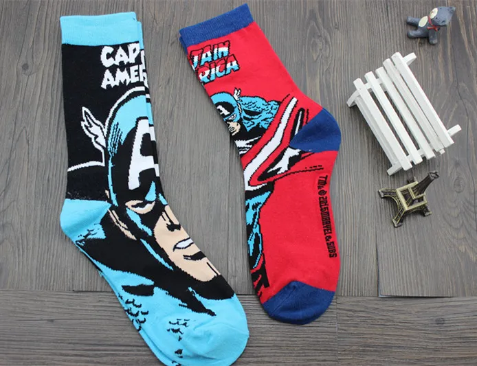 Носки «мстители», «Капитан Америка», милые забавные мужские хлопковые носки с героями мультфильмов, Осень-зима, модные повседневные comfrot, новинка, персонализированные Marvel
