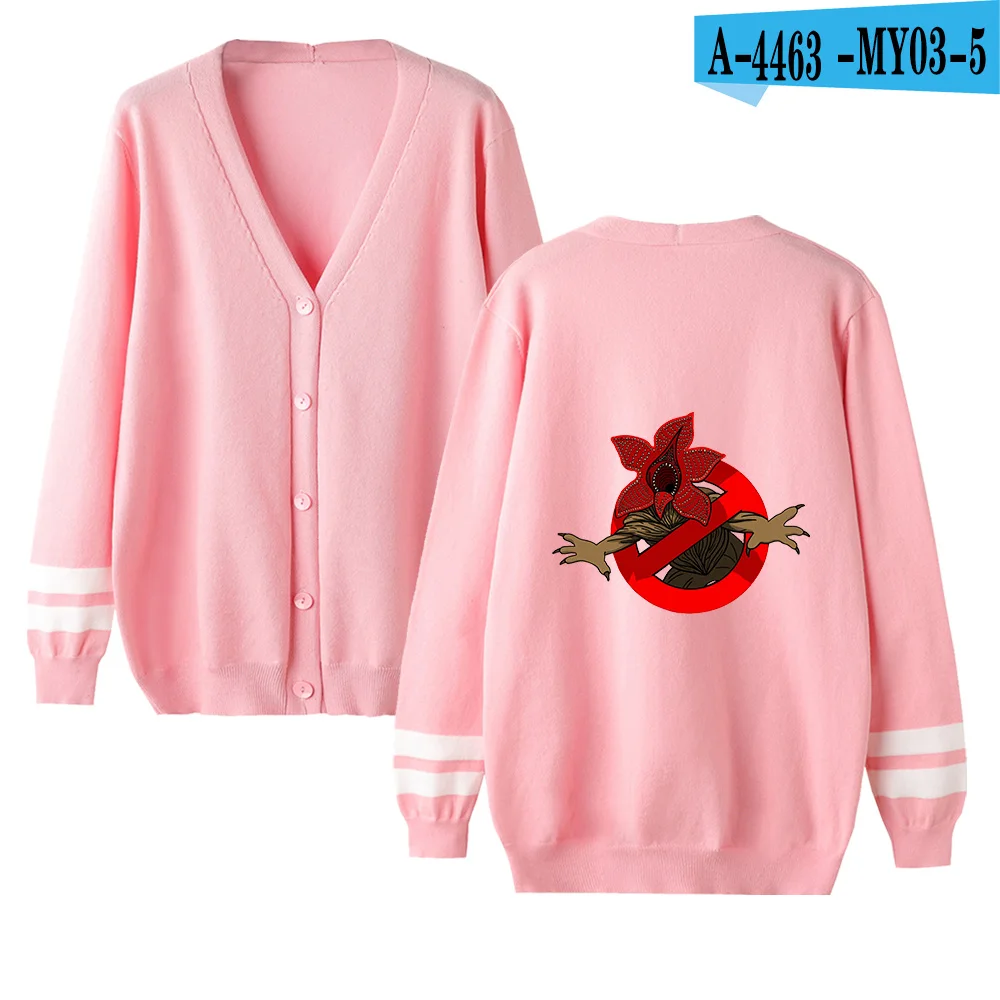 pink Fashion Casual v-neck Cardigan Kpop Cute Stranger Things Sweater men/women Sweater stranger things Cardigan Sweater pink tops - Цвет: pink