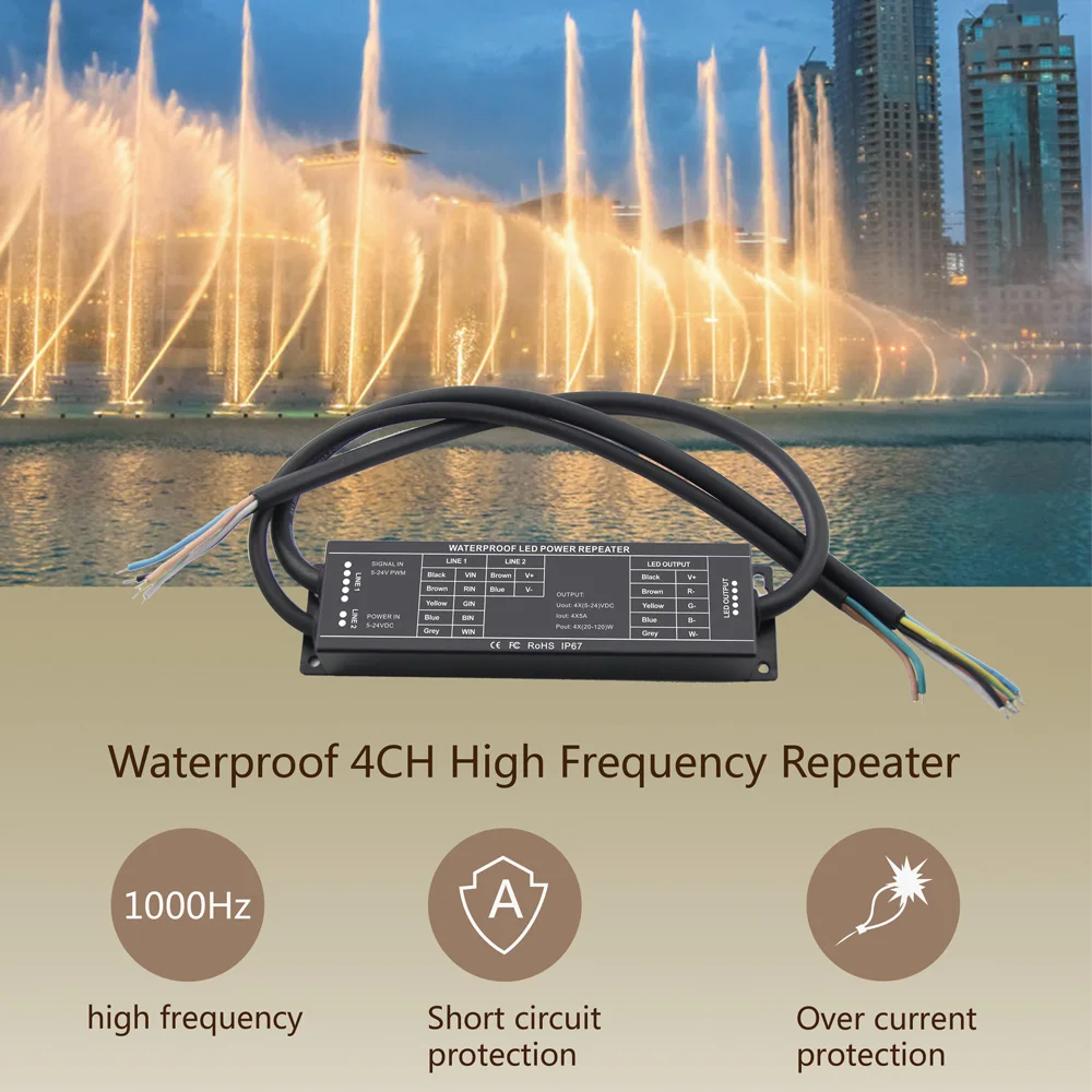 5A x 4CH Waterproof high frequency constant voltage LED Repeater DC 5V - 24V For all kinds of PWM controller power expansion linear feeder vibrating disk controller frequency modulation controller voltage regulation controller