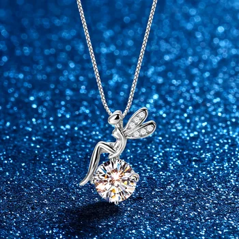 1CT Moissanite Elves Necklace For Women 925 Sterling Silver D Color VVS1 Excellent Cut Round Diamond Elf Necklace Fine Jewelry