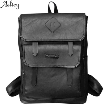 

Aelicy Men's Retro Backpack Zipper Leather Bag Simple Computer Bag Large Capacity Backpack Trend Casual Business Bag