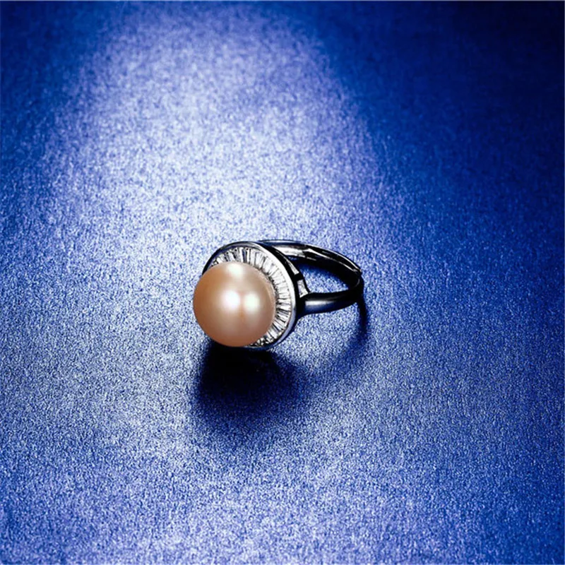 Dainashi High Quality 925 Sterling Silver Round Zircon Crystal Adjustable Ring Genuine Freshwater Pearl Ring Party Gift
