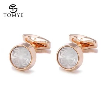 

Cufflinks for Mens TOMYE XK20S025 High Quality Rose Gold Round Metal Shirt Cuff Links for Wedding Gift