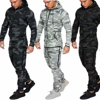 

Men's casual suit fashion camouflage sports fitness cotton zipper cardigan hoodie suit men's outdoor sports 2 piece set