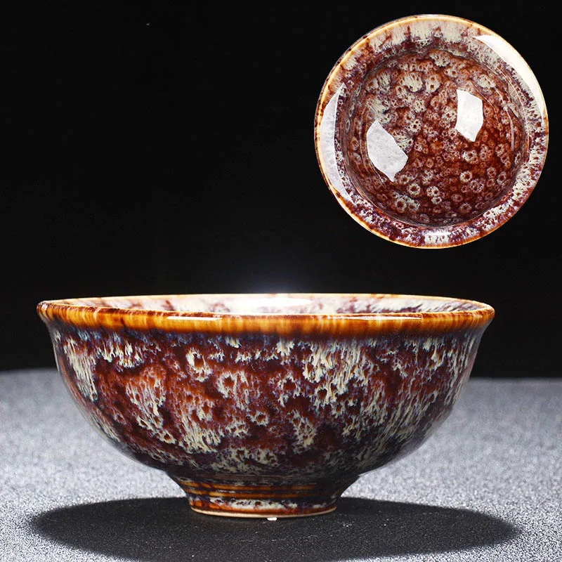 2 pcs Temmoku glaze tea cup,art teacup Build kiln ceramic cup Teacup,Chinese Jingdezhen Starry sky tea set Beautifully artwork
