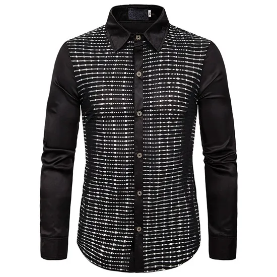 sliver Блестящая золотая блестящая шелковая атласная рубашка мужская Chemise Homme Мода ди-джей в ночном клубе мужские платья рубашки вечерние свадебные смокинги рубашка XXL - Цвет: sliver