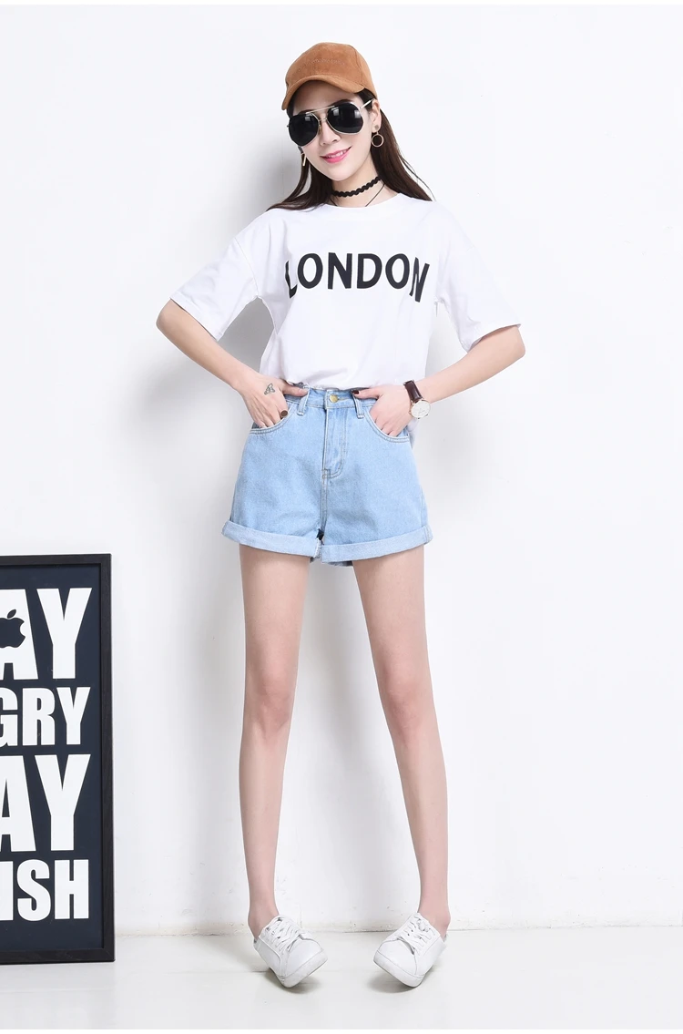 Photo Shoot Denim Shorts Female Summer Korean-style Loose-Fit Students CHIC High-waisted Wide-Leg Crimping with Holes Hot Pant