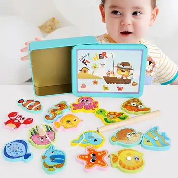 

Health Durable Wooden Magnetic Fish Toys Kid Educational Puzzle Fun Game for Children Baby Gift Early Education Toys