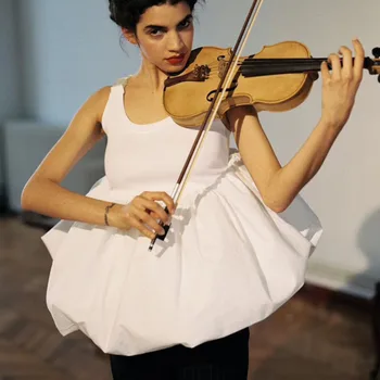 

2020 round neck sleeveless knitting pachwork cotton clothes pullover Mini length dress puff styles vestido U353