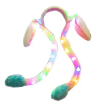 

Women Girls Cute LED Light Up Rabbit Headband with Airbag Moving Ears Children Bunny Long Plush Toy Hair Hoop Party Photo Props
