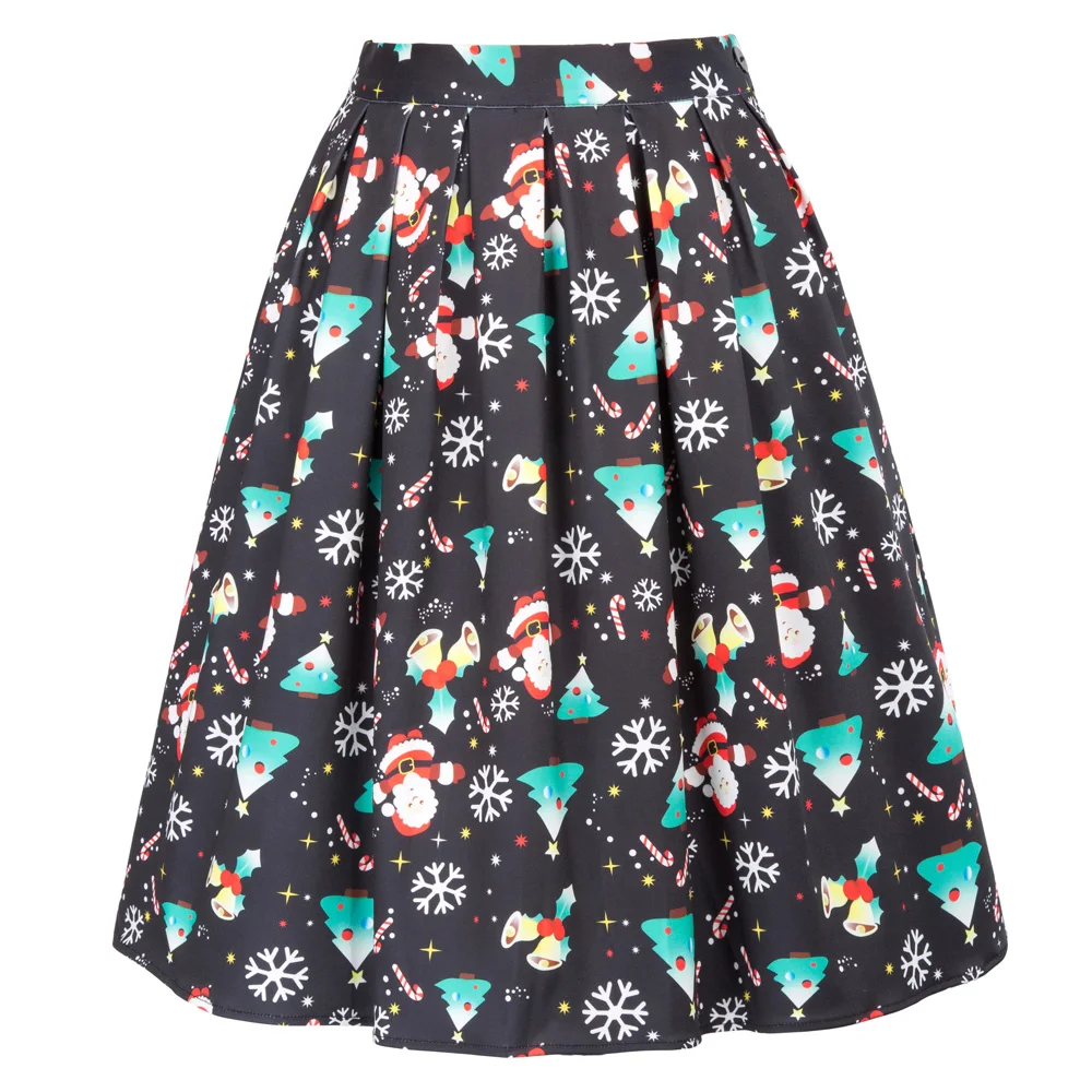 

GK Occident Women skirt Vintage Retro Christmas XMAS Pattern Skirt elegant sweet lady girl casual knee-length swing skirts falda