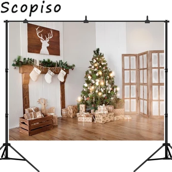 

Scopiso Photography Backdrop Interior Living Room Christmas Tree Xmas Booth Party Decoration Photo Background Studio Props