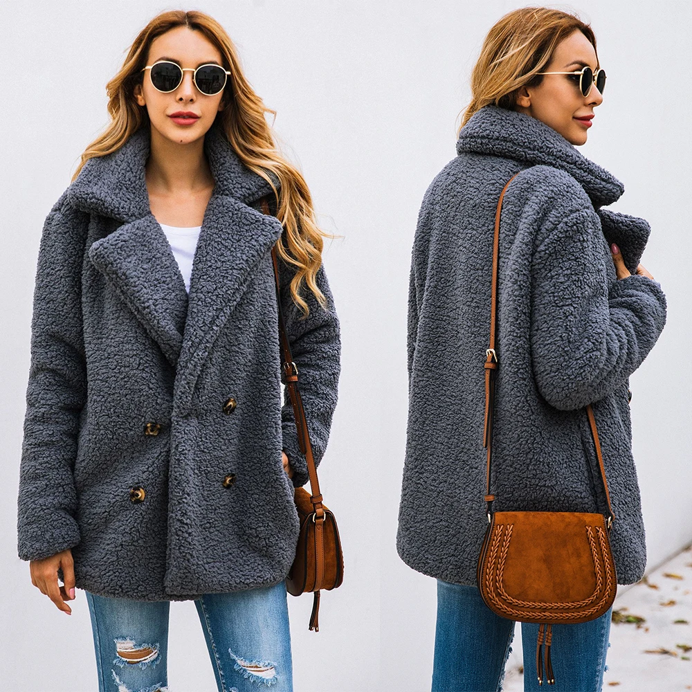 Koop 2019 Winter Vrouwen Jas Elegante Effen Revers Losse Warme Vrouwelijke Uitloper Casual Blends sobretudo feminino abrigo Dames Overjas