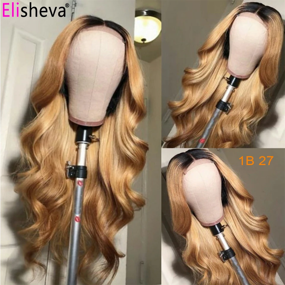 Blond Bodywave Frontal Wig 13x4 Human Hair Lace Front Wigs Ombre 1B 27 Body Wave Closure Preplucked 4x4 | Шиньоны и парики
