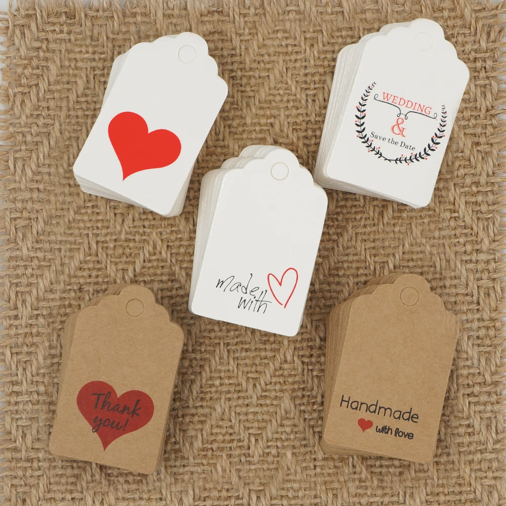 100pcs DIY Heart Gift Paper Label Price Hang Tags Cards Wedding Party Favor 