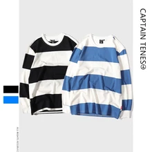 Captain TeNes Autumn New Men's Fashion Round Neck Stripe and Long Sleeve T-shirt Casual Pure Cotton Bottom Shirt TEE Captain TeNes Autumn New Men's Fashion Round Neck Stripe and Long Sleeve T-shirt Casual Pure Cotton Bottom Shirt TEE