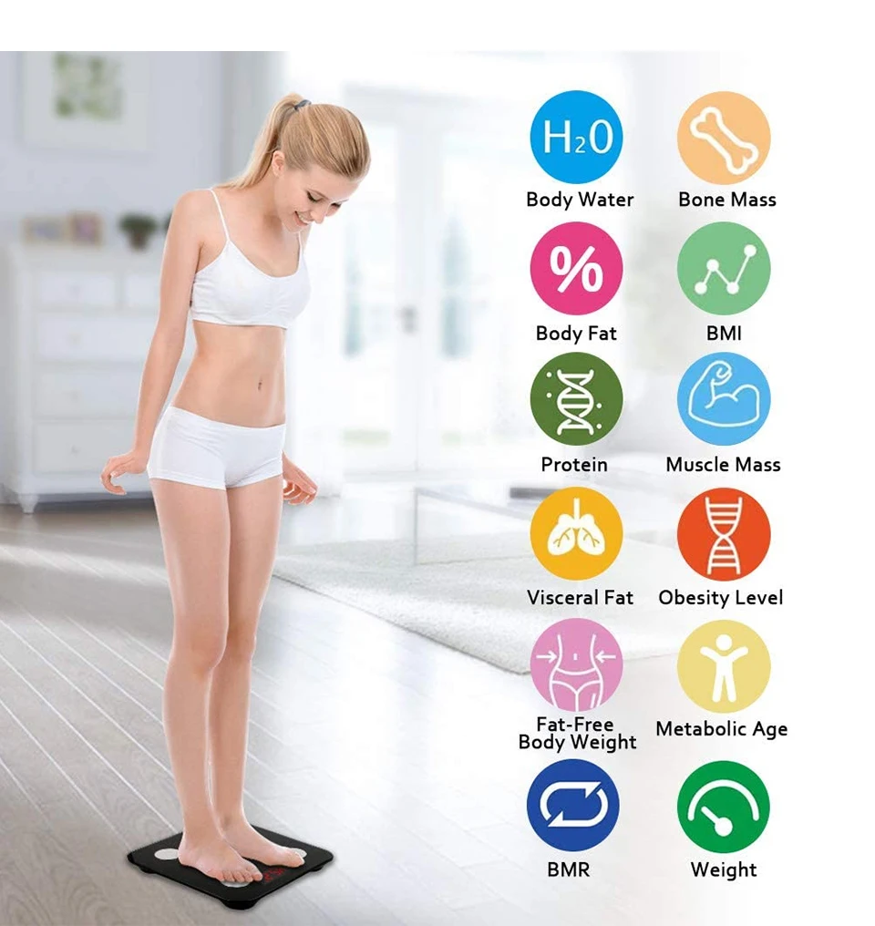 Rodanny Bluetooth Body Fat Scale BMI LED Digital Bathroom Weight  Health Monitoring Balance  Composition Analyzer