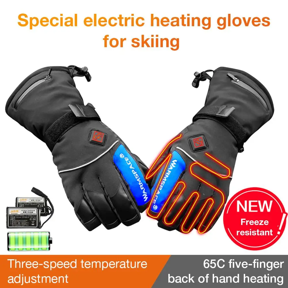 

Winter Outdoor Skiing Soft Waterproof Five-finger Hand Back Charging Heating 3M Warm Gloves Outdoor Electric Battery Heated Ski