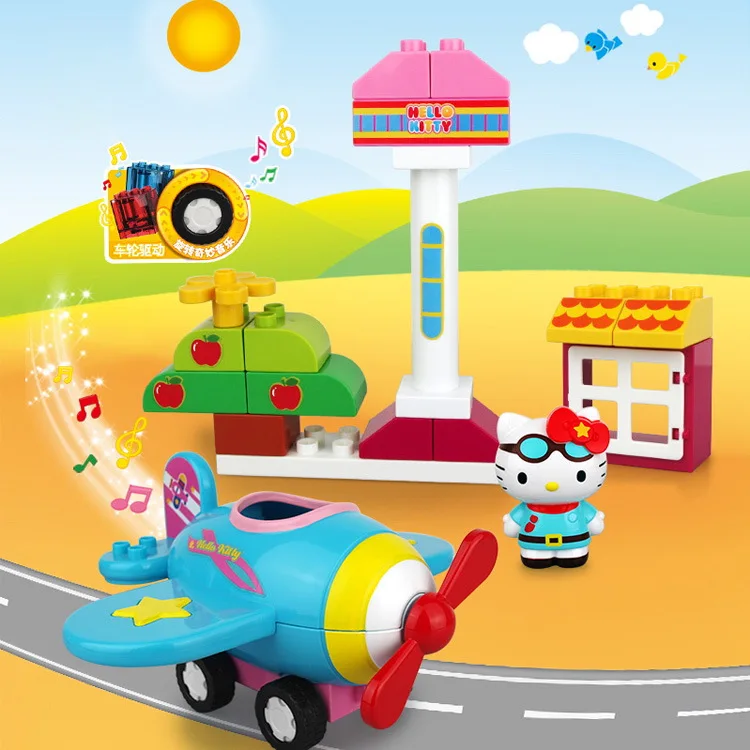 

Chao sheng Hello Kitty hello kitty Music Airplane Children GIRL'S Educational Building Blocks Toy