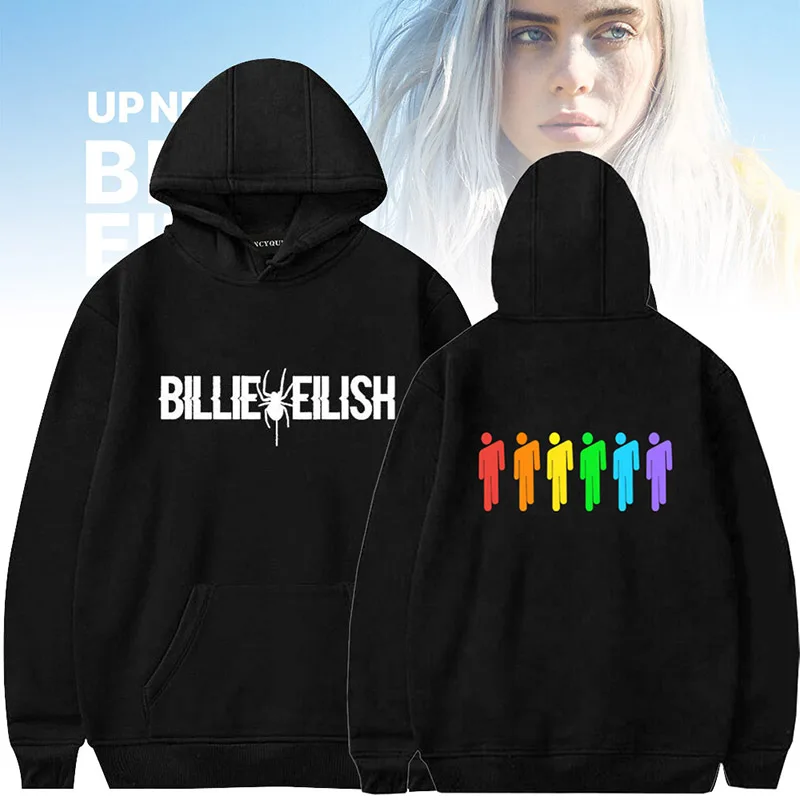 Мужская/Женская Популярная одежда с капюшоном и принтом Billie Eilish, Harajuku, повседневные толстовки Kpop, толстовка