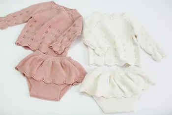 

2020 ins Baby knitting Hollow Out Clothes Set Long Sleeve Sweater And Shorts Hotsale Newborn Toddler Knitted Clothing
