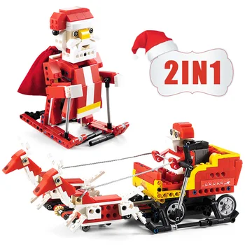 

Christmas Toy 439Pcs Santa Claus 2 IN 1 Building Block Model Toy Sound Induction Light Bricks Christmas Gifts Toys for Kids
