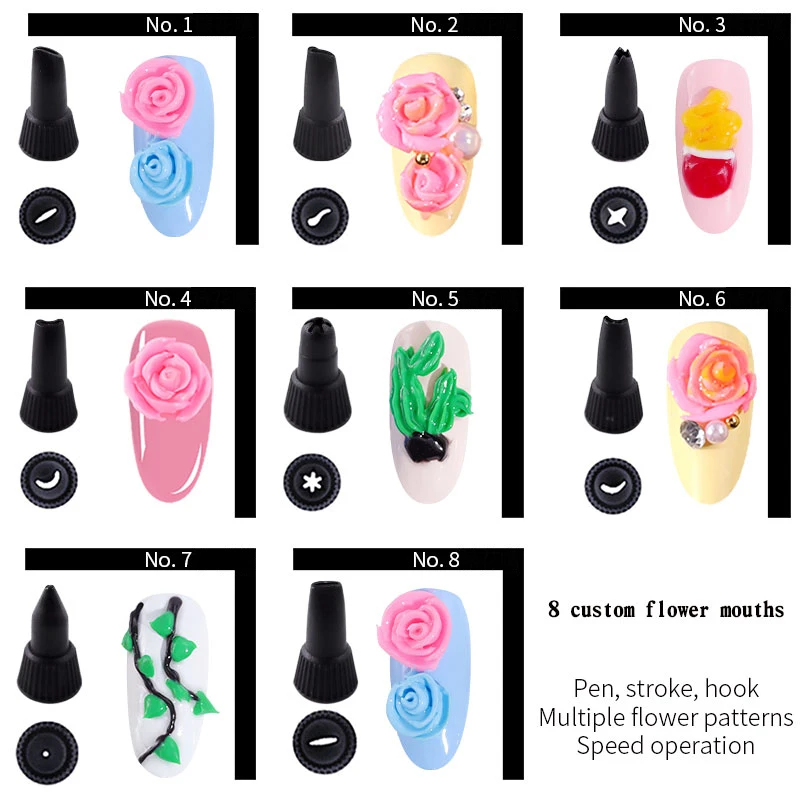8 цветов 3D несколько цветочных узоров резной Клей DIY картина акриловый полимер для ногтей УФ-гель быстрое управление инструменты для украшения маникюра - Цвет: 8 Custom Mouths