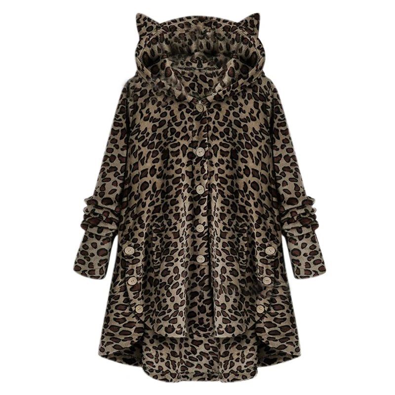 

Wholesale Autumn Women Jacket Side Buckle Fluffy Hem Coat Hooded Loose Warm Cute Ear Long Section Coat New
