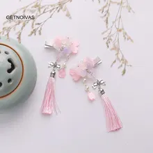 GETNOIVAS, 1 пара, Ретро стиль, длинные кисточки, бусины, заколка для волос, имитация жемчуга, Хрустальный цветок, заколки для волос, для женщин, детей, украшение для волос