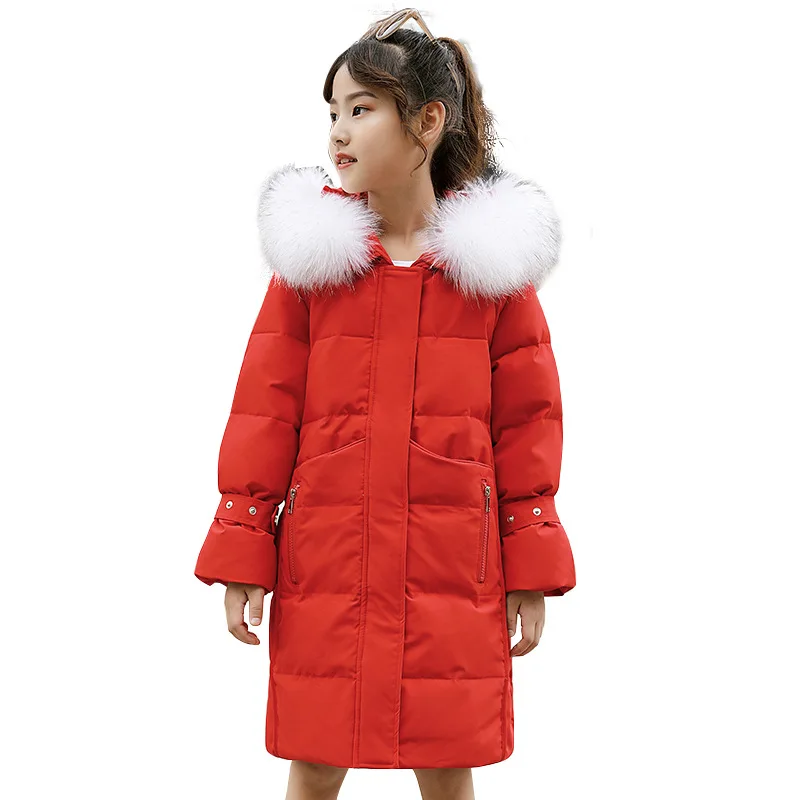 

Girls Winter Down Jackets Kids Clothes Warm Thicken Down Coat Teen Children Girl Winter Fur hooded outwear Coats