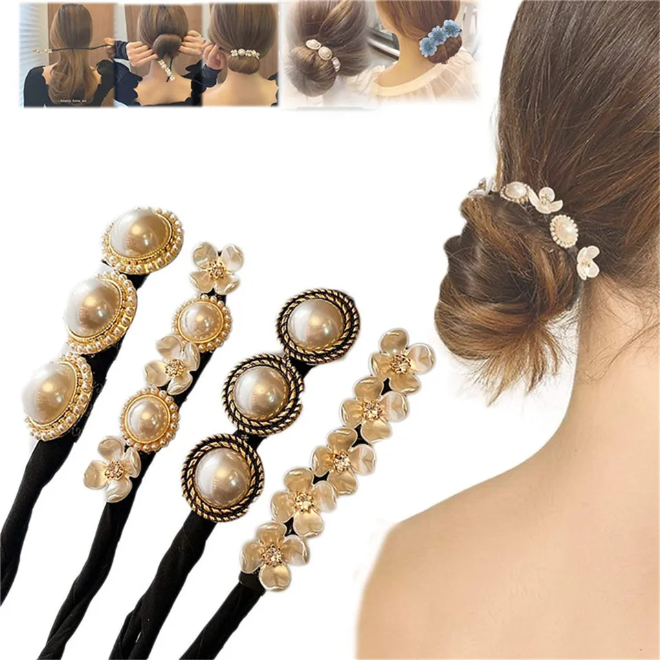 Vintage Shell Pearl Hair Bun Maker Hairstyle Womans Elegant Flower Wild  Hair Stick Scrunchies Banquet Wedding Hair Accessories