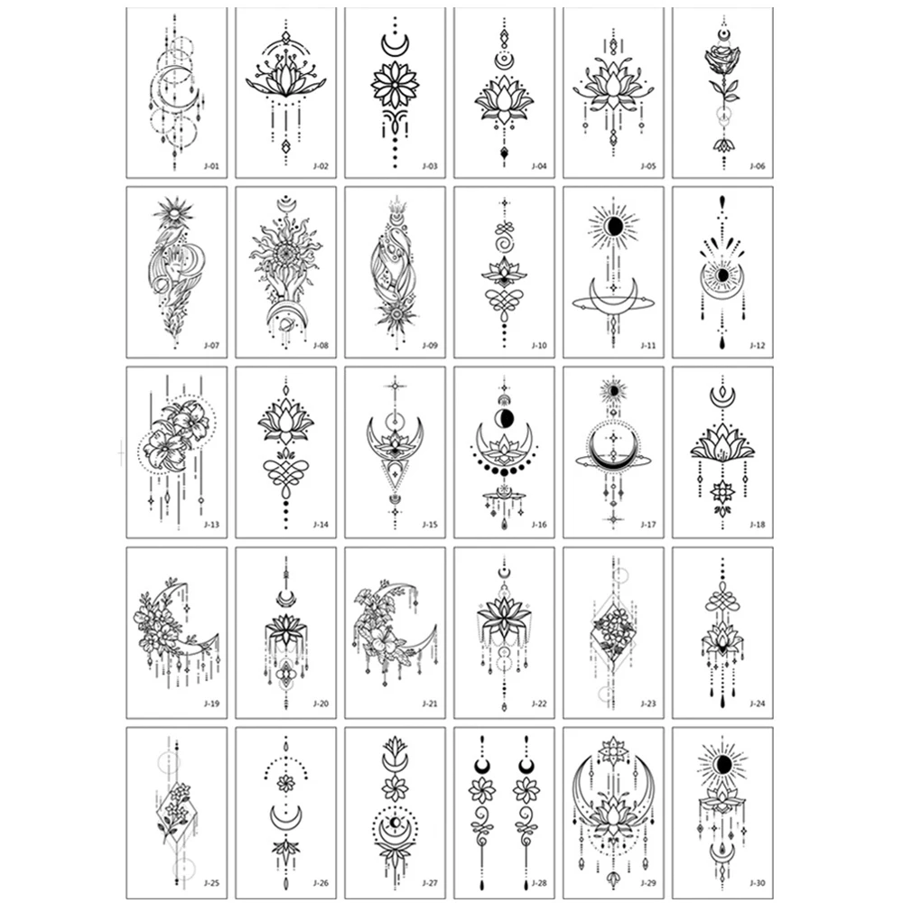 30Sheet/Lot Temporary Tattoo Sticker Moon Lotus Body Art Arm Tattoos Waterproof Flowers Tattoos Sticker Fake Water Transfer tattoo sticker temporary tattoos