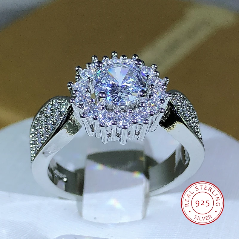 silver rings silver ring Classic Many Prong Main White Zircon Ring 925 Silver Ladies Party Cookic Party Jewelry Gift